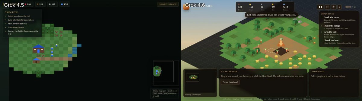 브라우저 전략 게임 — 4.5 평면 프로토타입 vs 4.6 아이소메트릭 3D