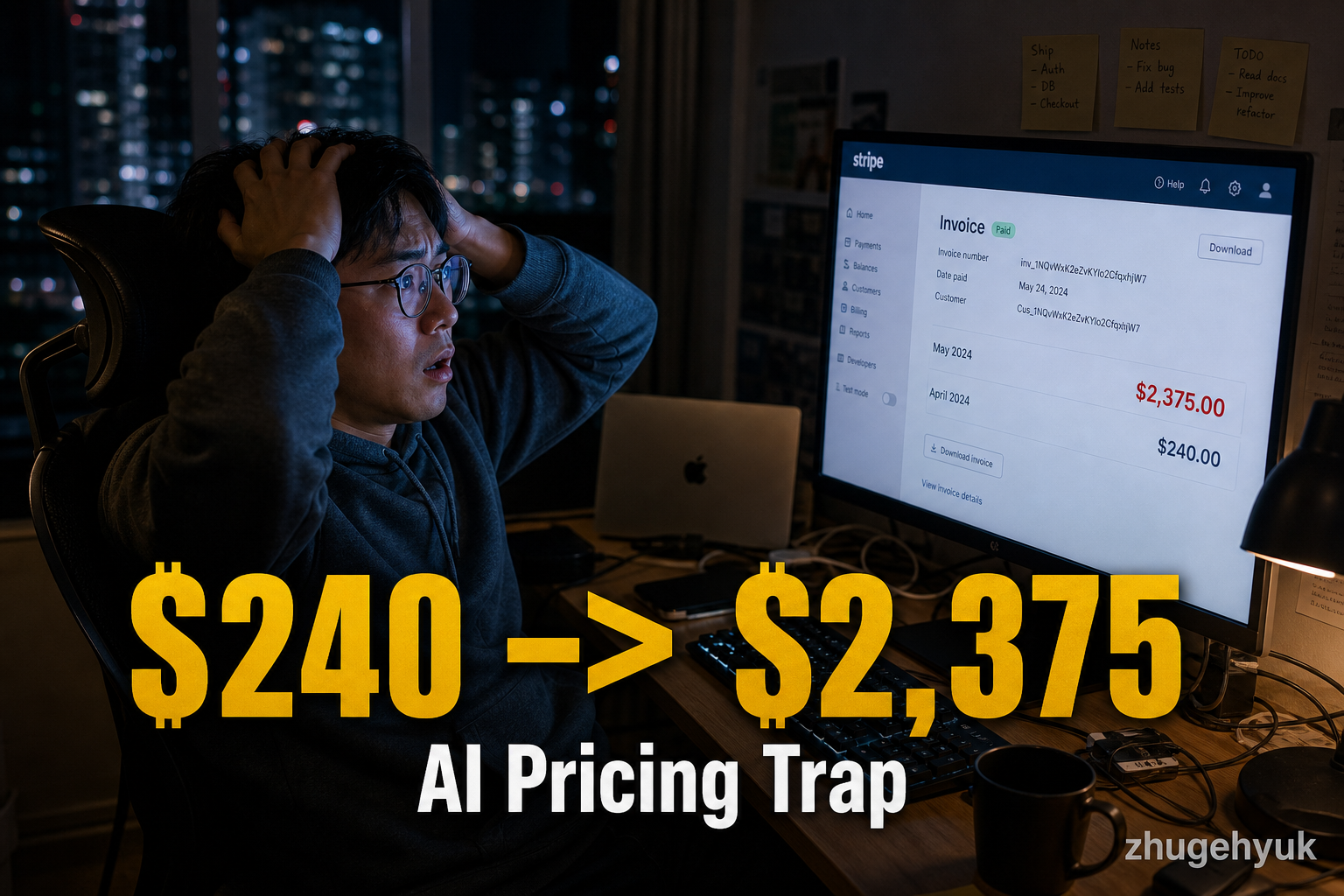 월 $240이 월 $2,375가 된 한 달: AI 도구가 LLM 토큰 패스스루가 되는 순간