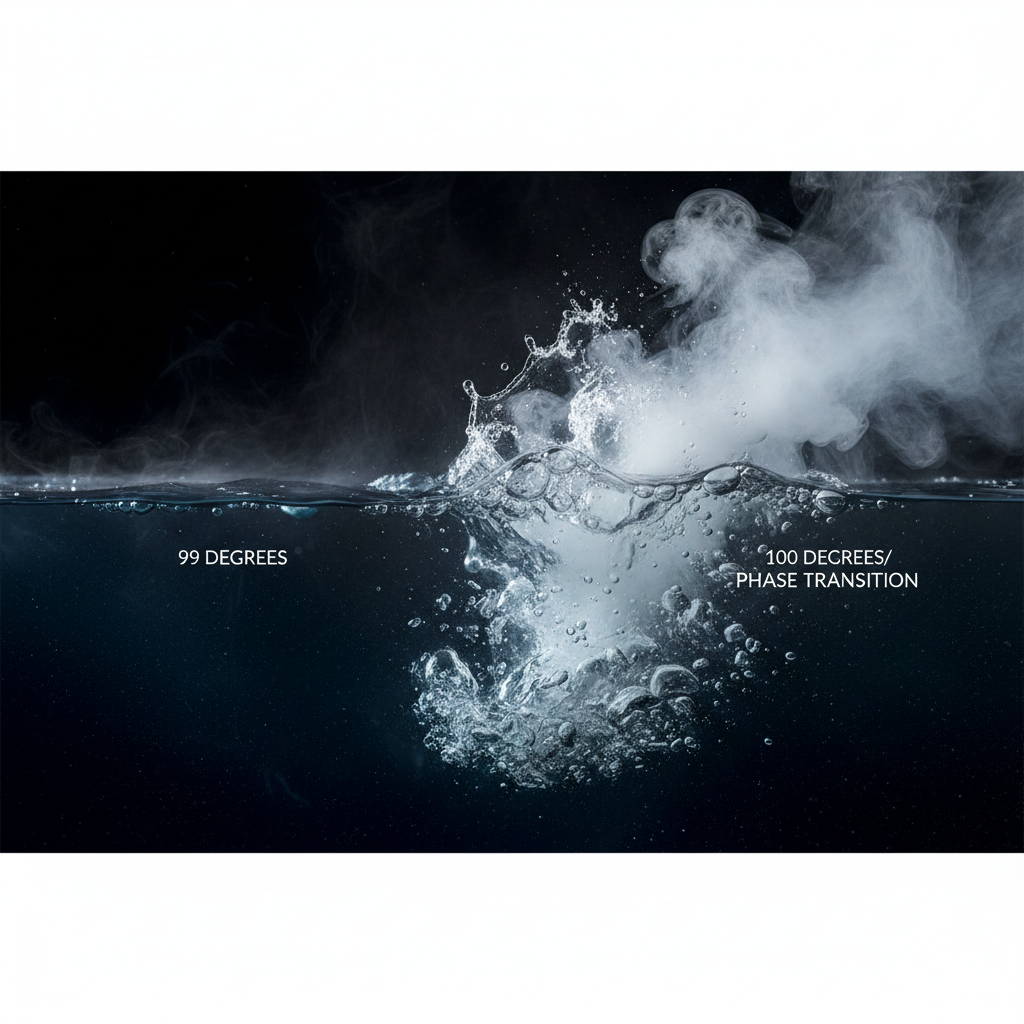 물이 막 끓으려 하고 있다.