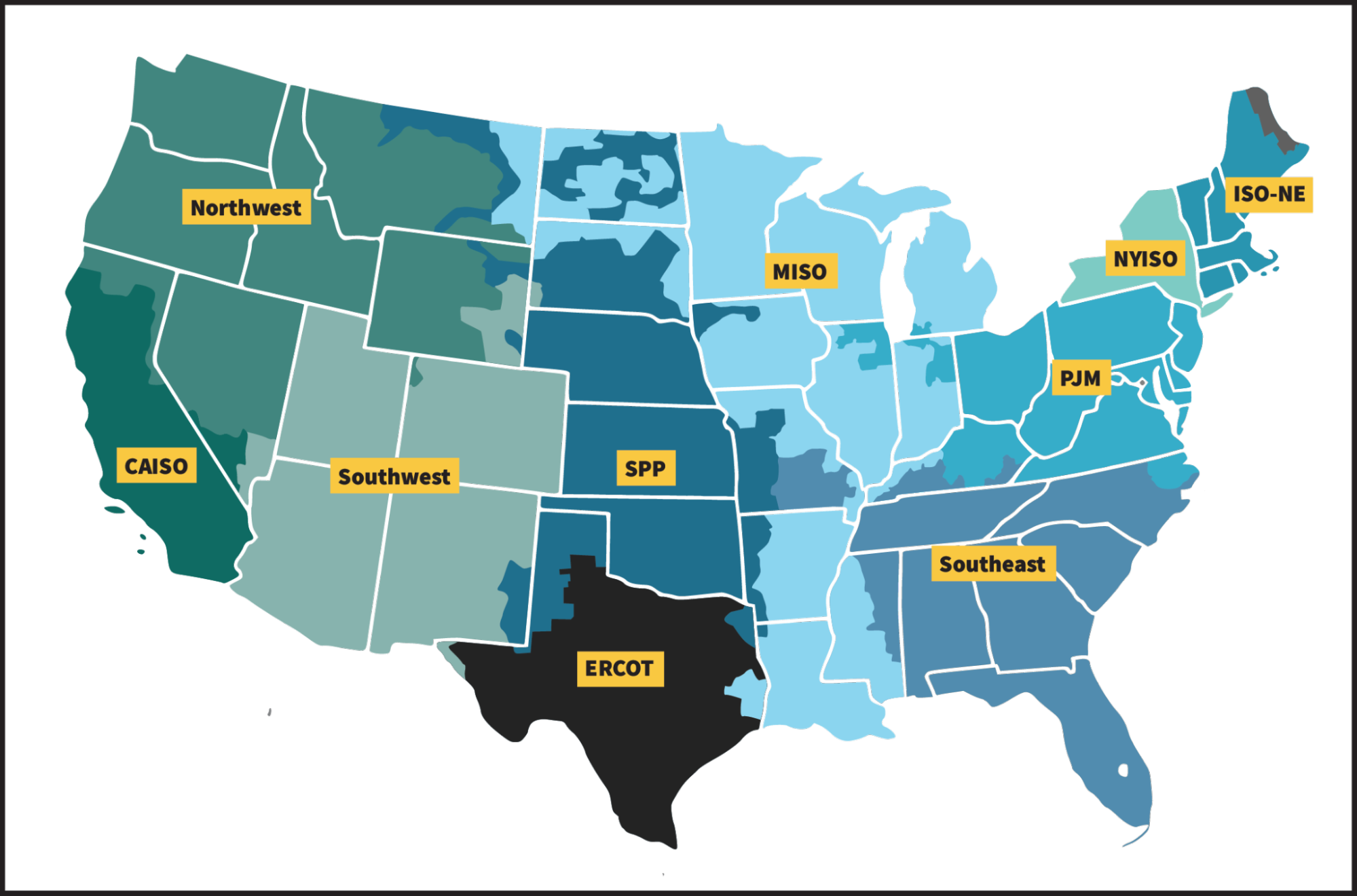 FERC ISO map of the United States
