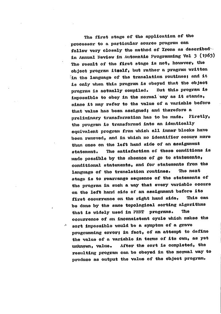 Hoare의 IFIP 1965 제안서 본문 — SSA와 동등한 변환을 서술한 페이지